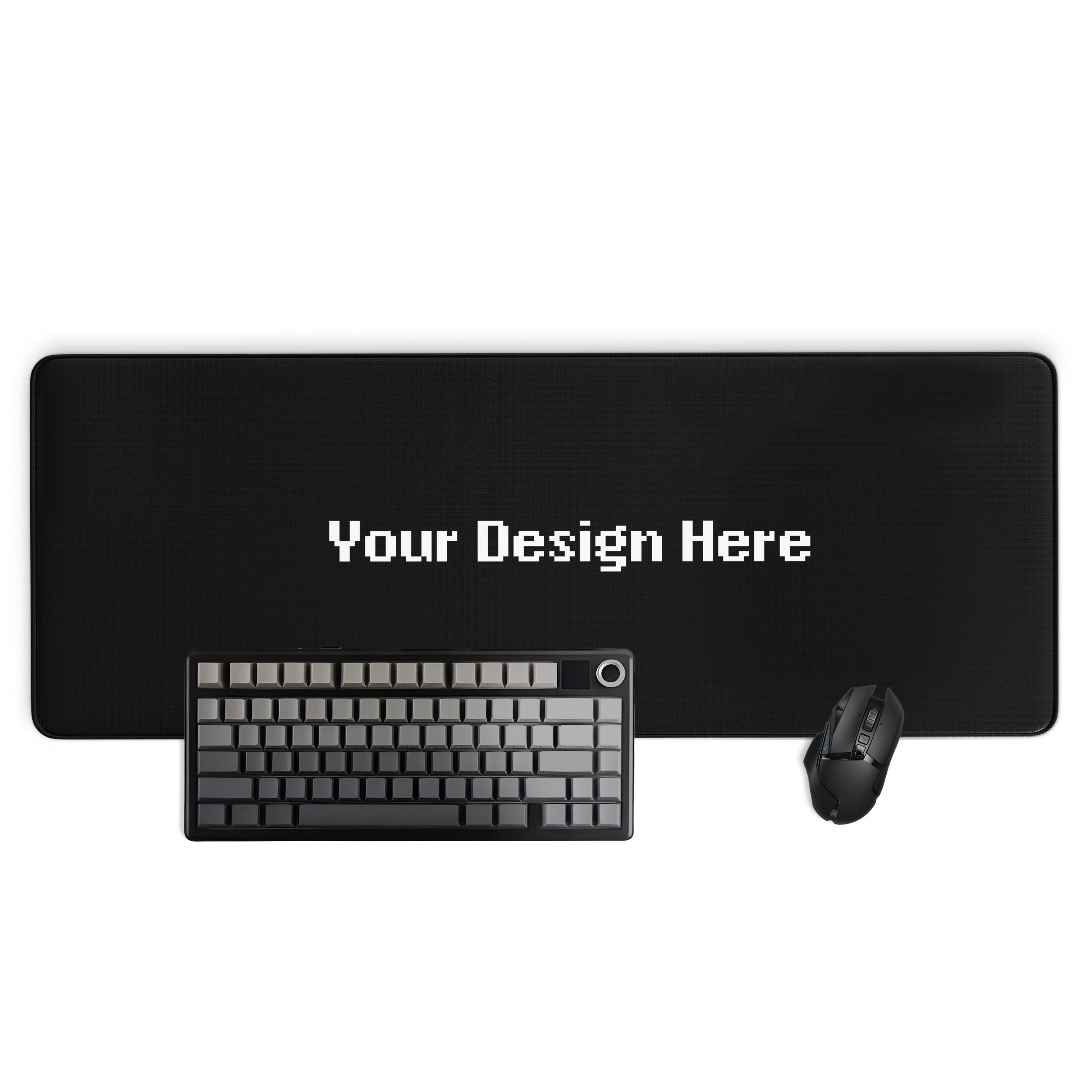 Custom gaming desk mat with keyboard and mouse – personalized extended desk pad setup