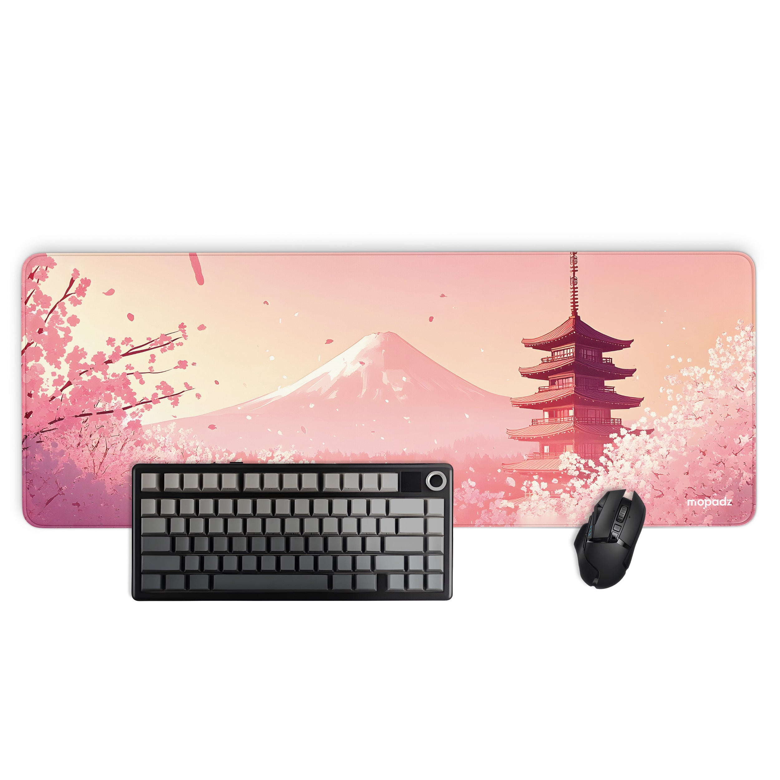 Japanese Pagoda with Cherry Blossoms Desk Mat, Desk Pad, Mouse Pad