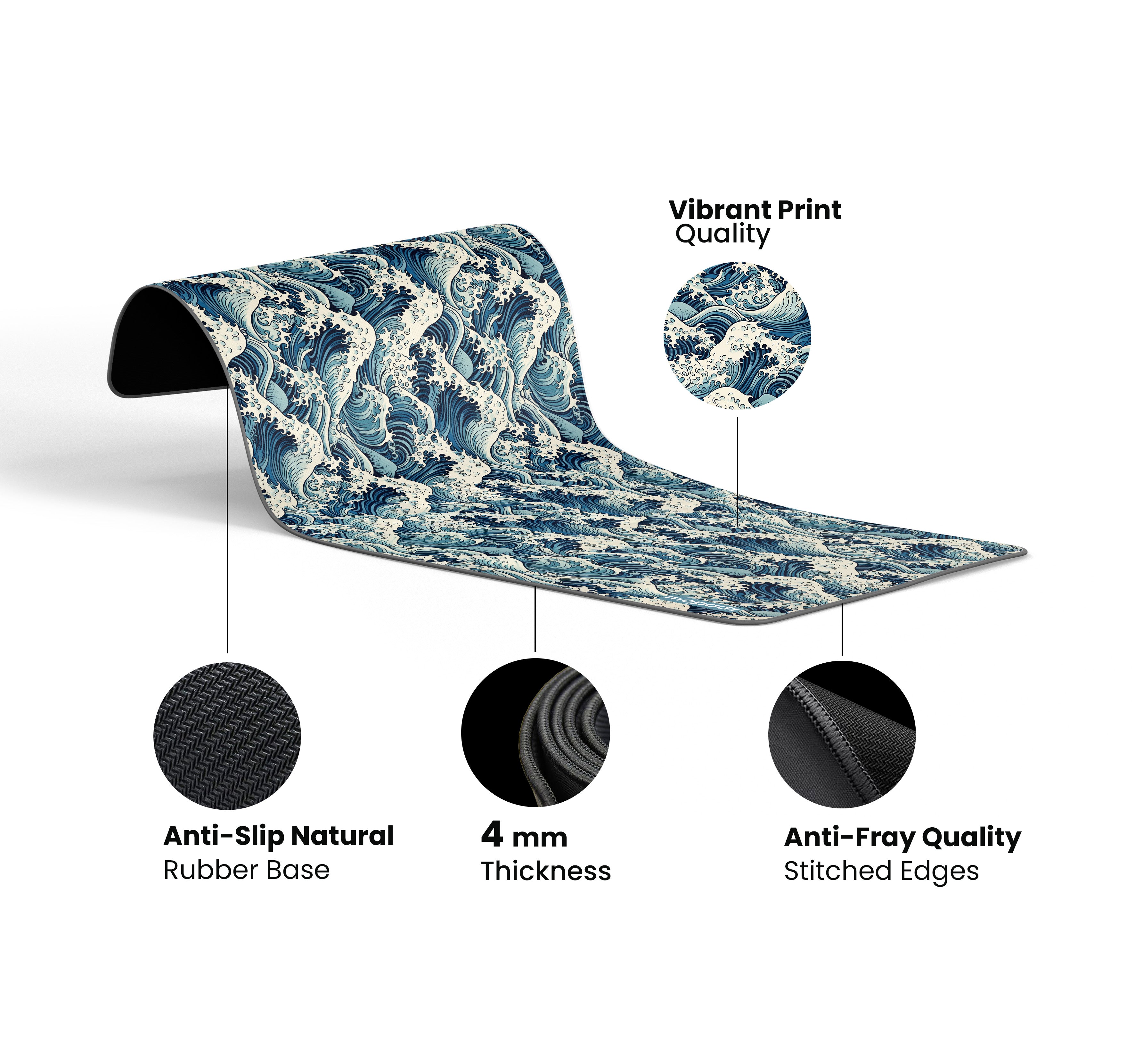 Japanese Wave Pattern Desk Mat, Desk Pad, Mouse Pad
