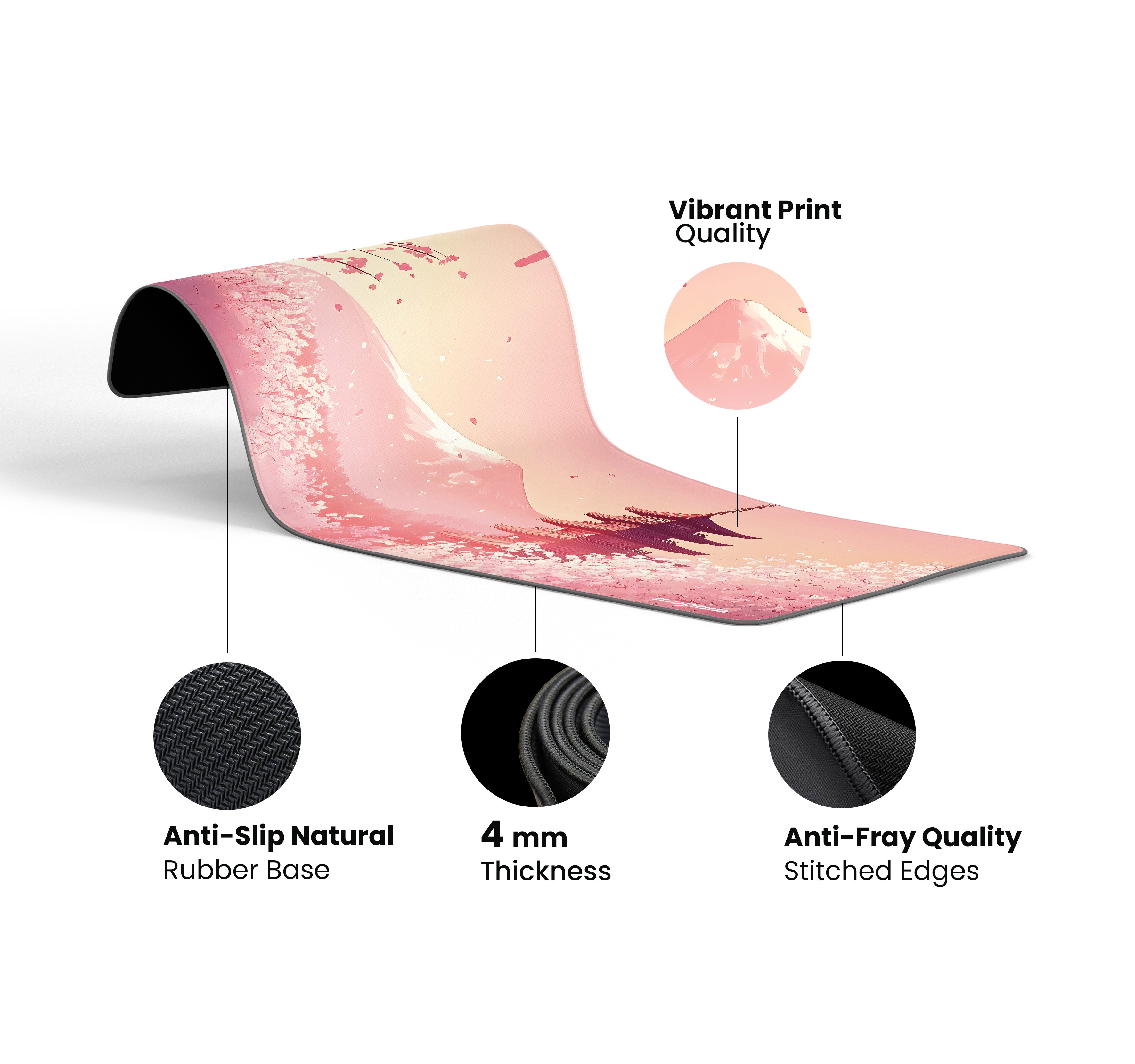 Japanese Pagoda with Cherry Blossoms Desk Mat, Desk Pad, Mouse Pad