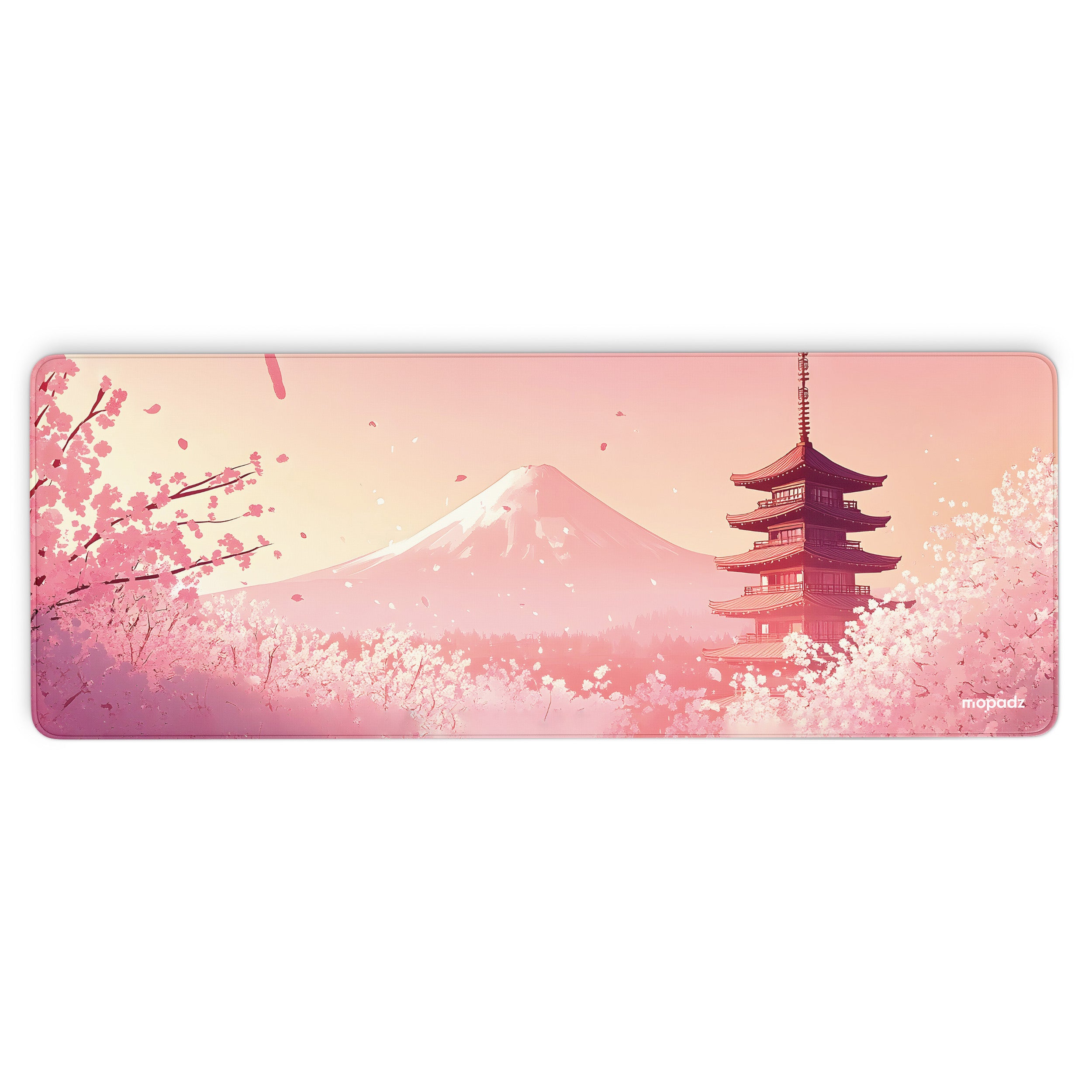 Japanese Pagoda with Cherry Blossoms Desk Mat, Desk Pad, Mouse Pad